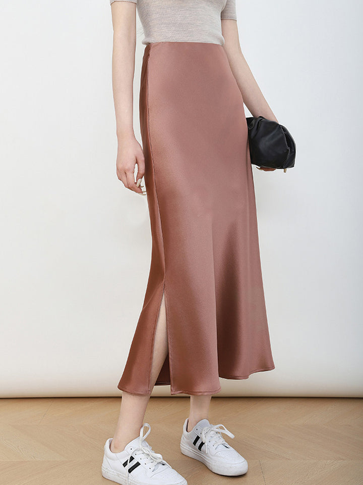 Women's Elegant High-Waisted Satin Midi Skirt Mune Fashion