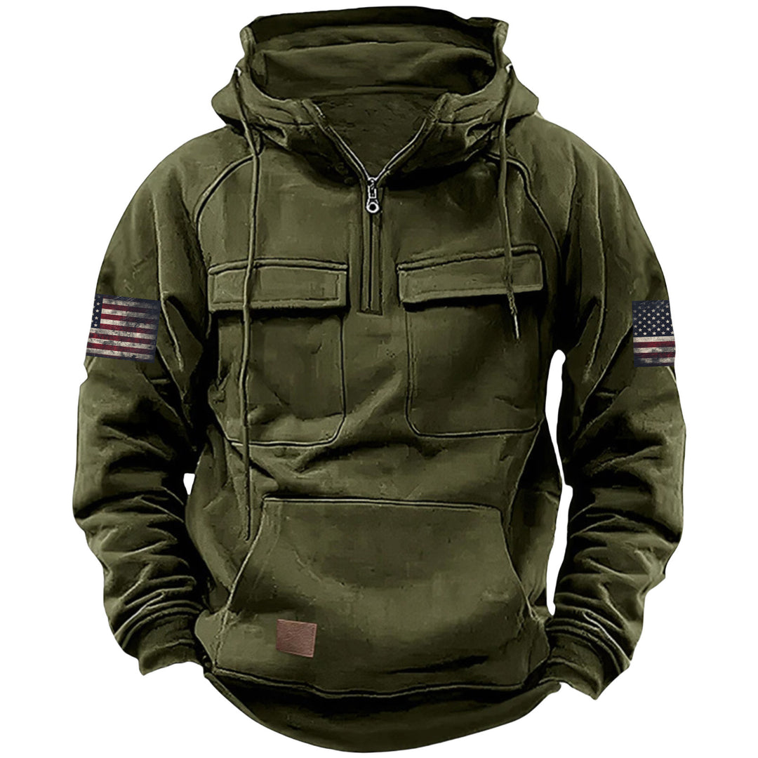 Men's hooded sweatshirt with half zip, cargo chest pockets and kangaroo pocket Mune Fashion
