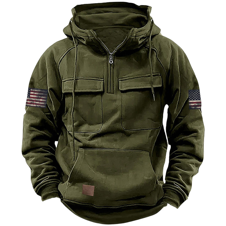 Men's hooded sweatshirt with half zip, cargo chest pockets and kangaroo pocket Mune Fashion
