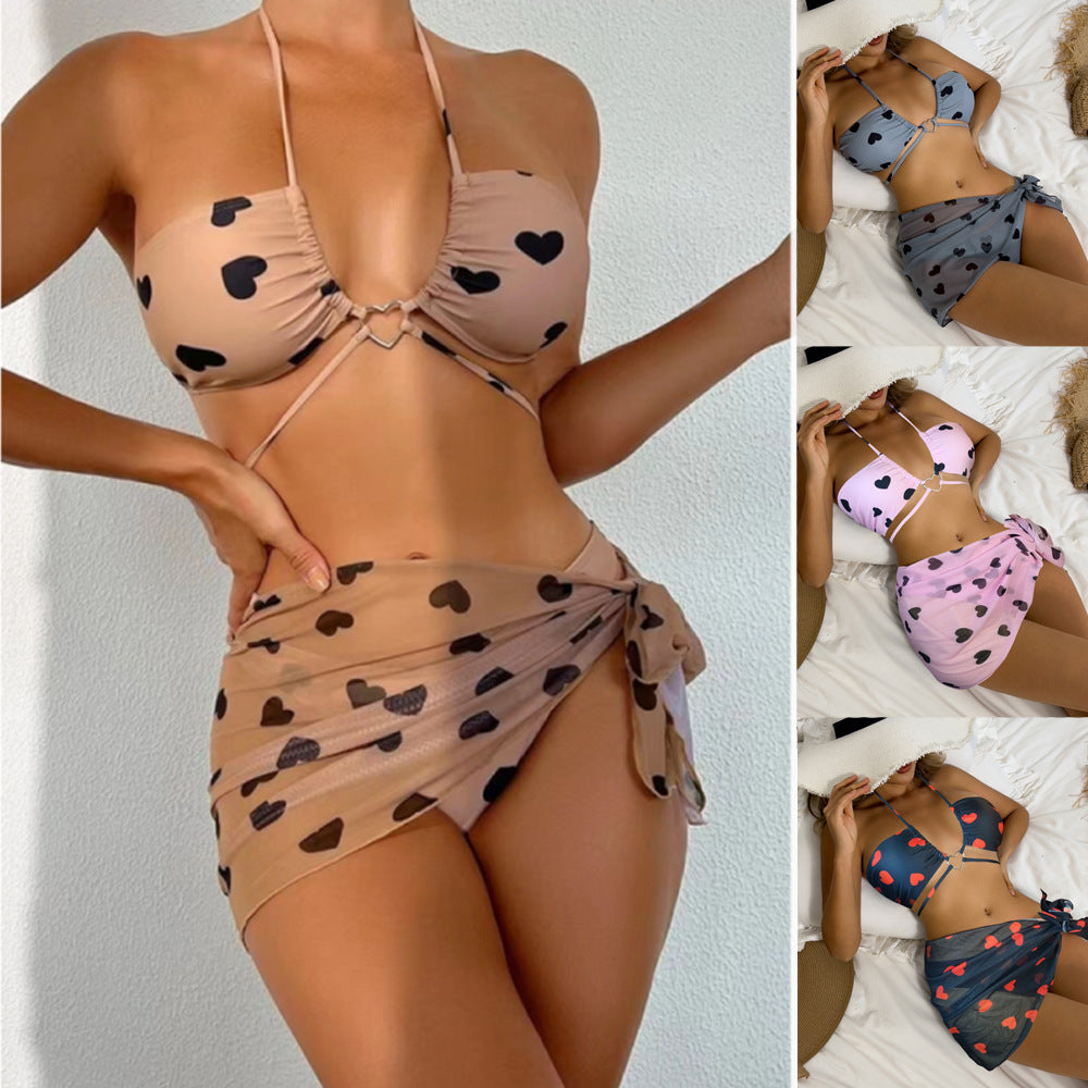 Women's Bandeau Bikini Set with Playful Heart Design Mune Fashion