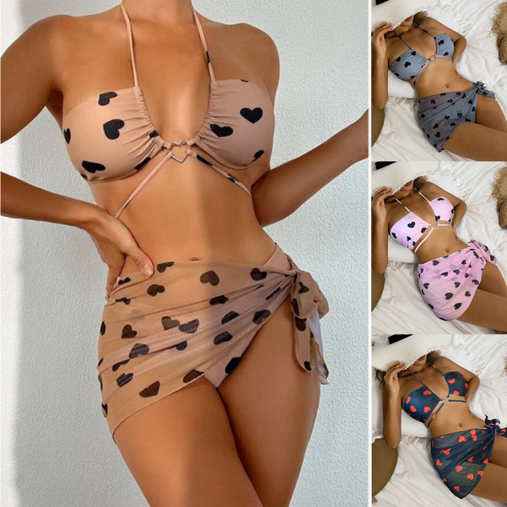 Women's Bandeau Bikini Set with Playful Heart Design Mune Fashion