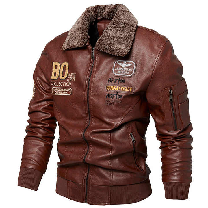 Men's Faux Leather Jacket with Padded Collar Mune Fashion