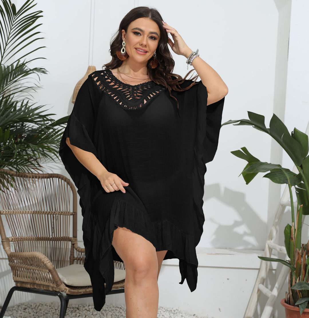 Women's airy beach poncho with crocheted neckline Mune Fashion