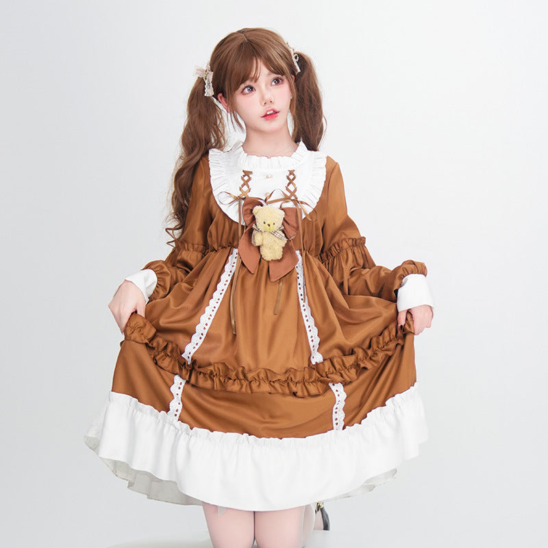 Women's Playful Costume Dress with Ruffles and Teddy Bear Motif Mune Fashion