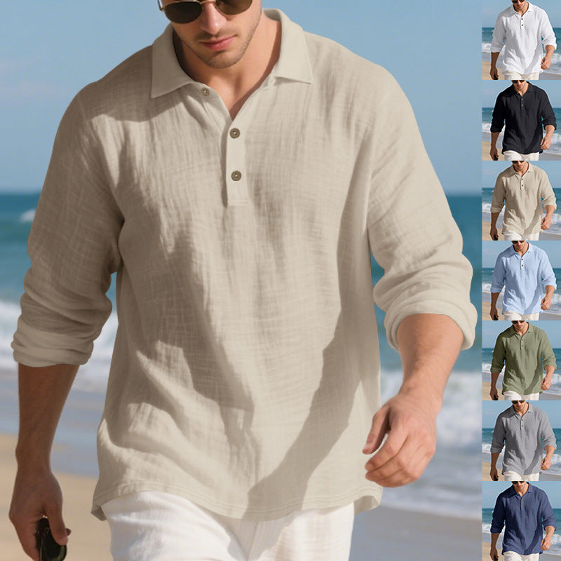 Men's casual linen henley shirt with polo collar and triple button placket Mune Fashion