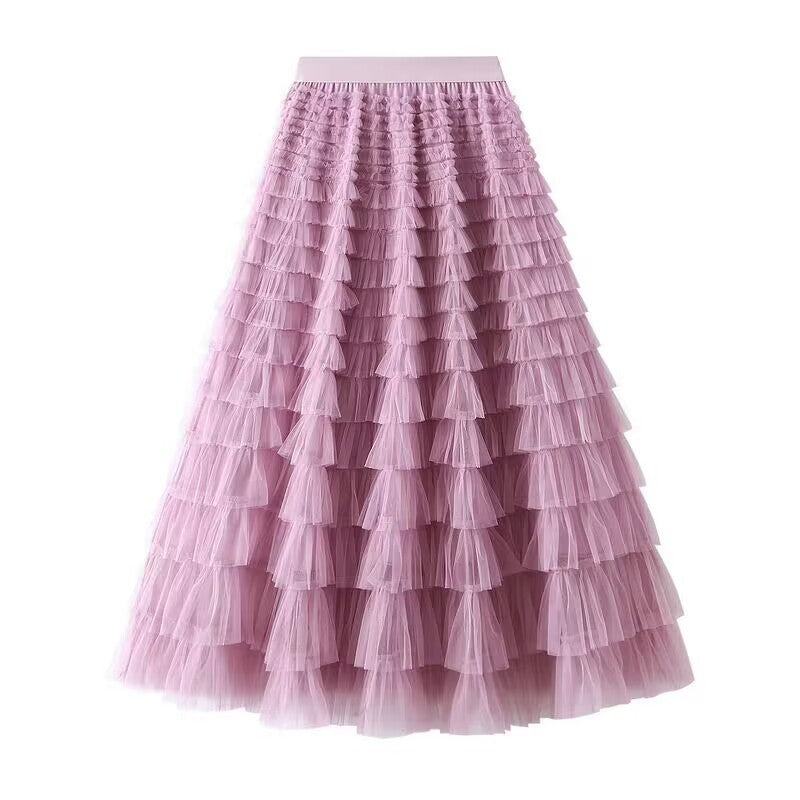 Women's layered tulle midi skirt with elastic waistband and ruffles Mune Fashion