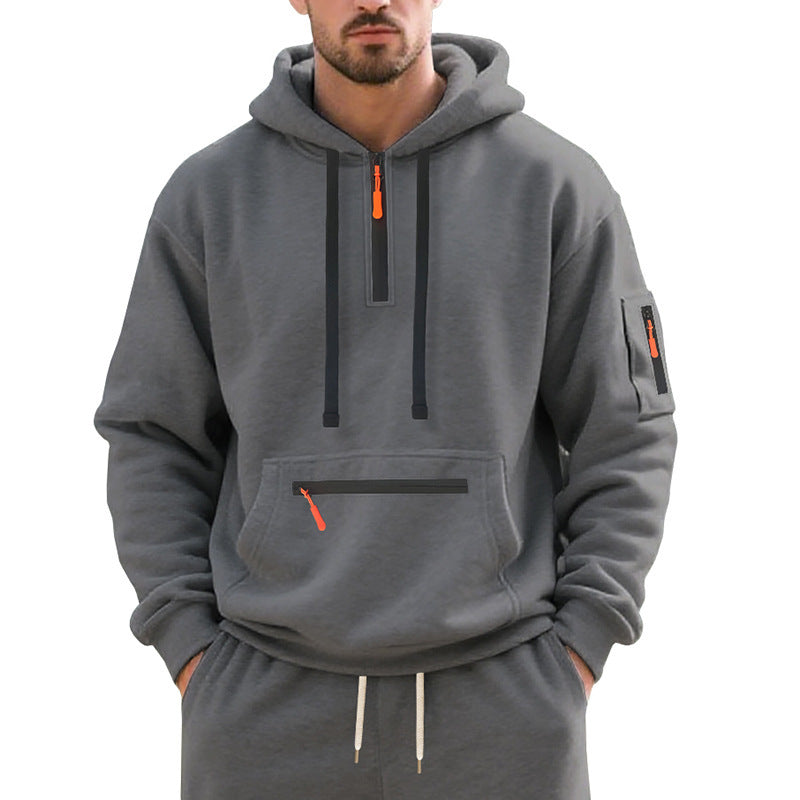 Men's Oversize Hoodie with Half Zipper, Kangaroo Pocket with Zipper and Sleeve Pocket Mune Fashion