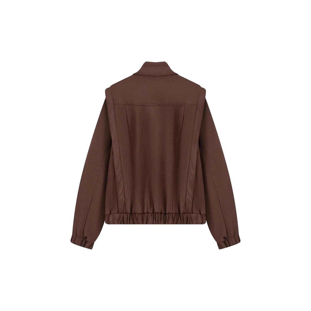Women's short wool bomber jacket with asymmetrical zipper, stand-up collar, and elastic hem Mune Fashion