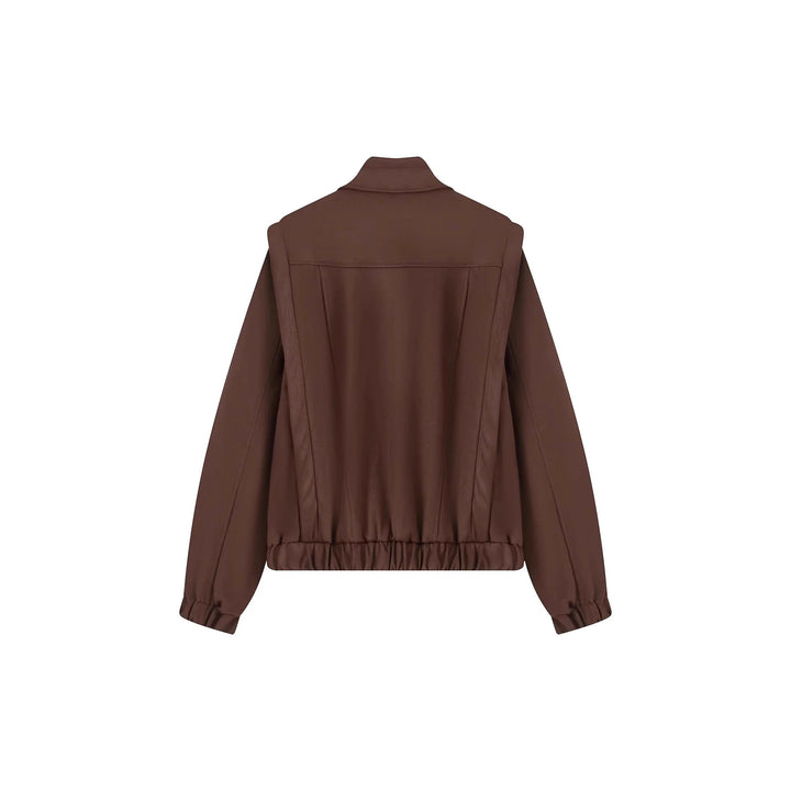 Women's short wool bomber jacket with asymmetrical zipper, stand-up collar, and elastic hem Mune Fashion