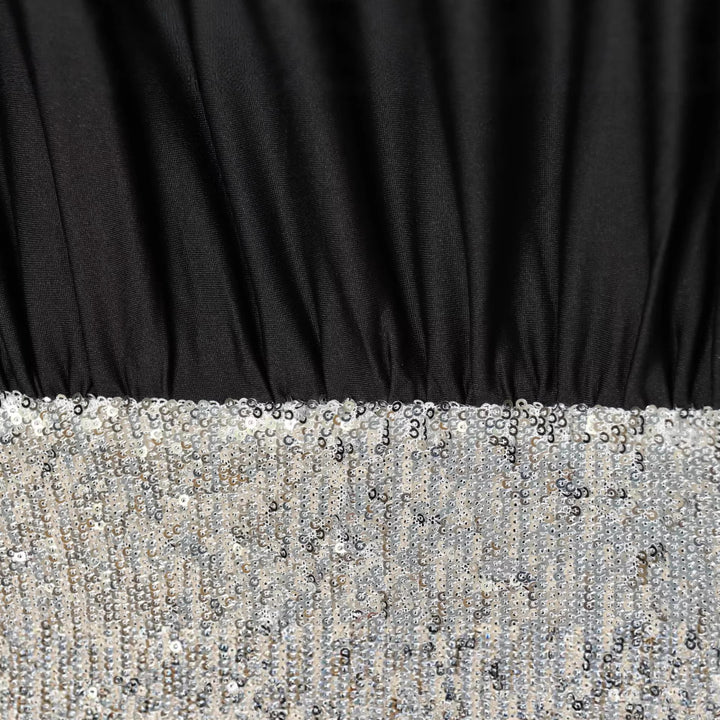 Women Draped Evening Dress with Wide U-Neck, Batwing Sleeves and Sequin Mini Mune Fashion