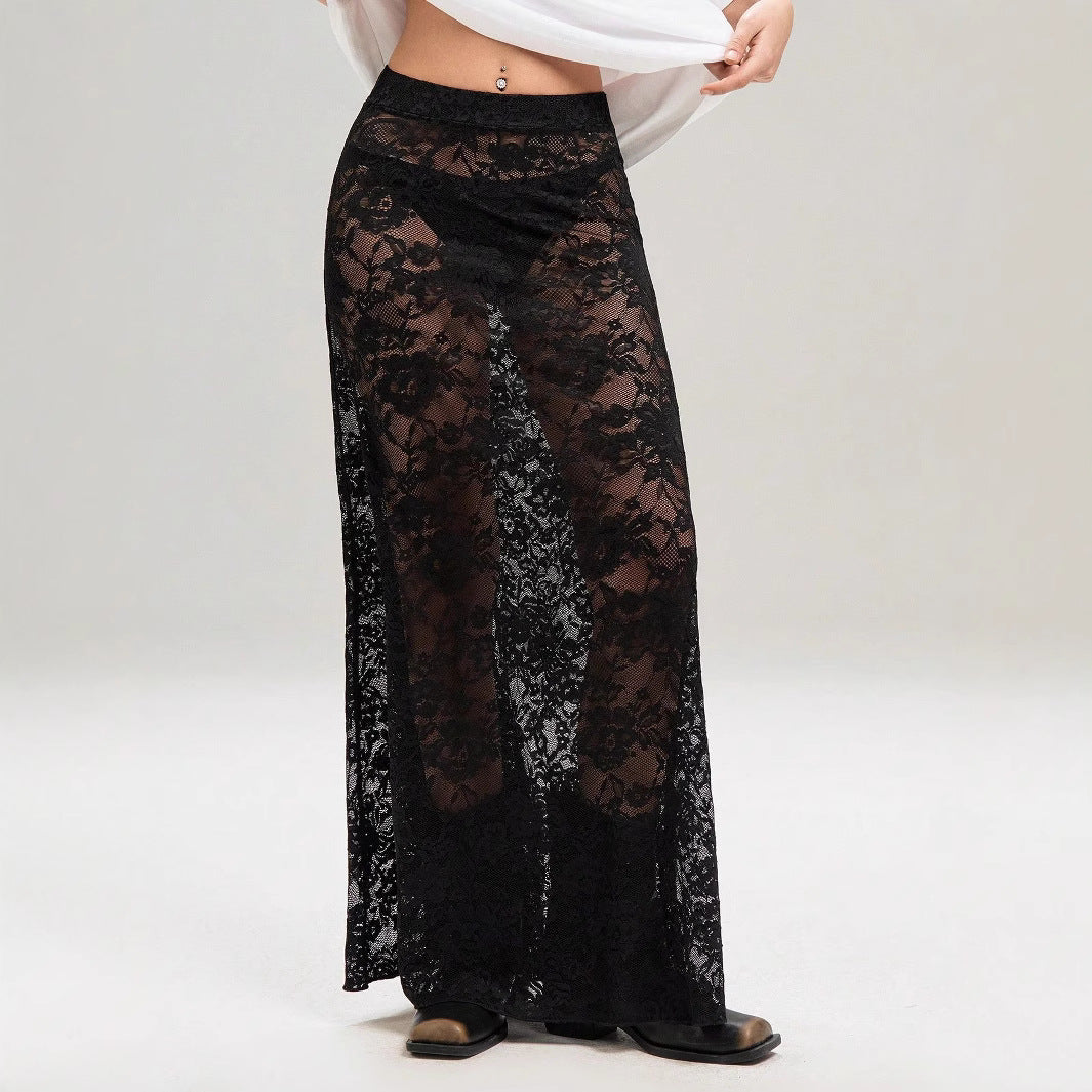 Women's loose cotton shirt and long sheer lace skirt Mune Fashion