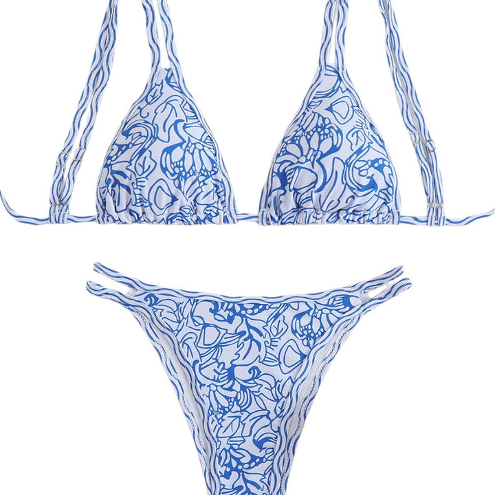 Ladies triangle bikini set with vibrant beach motif Mune Fashion