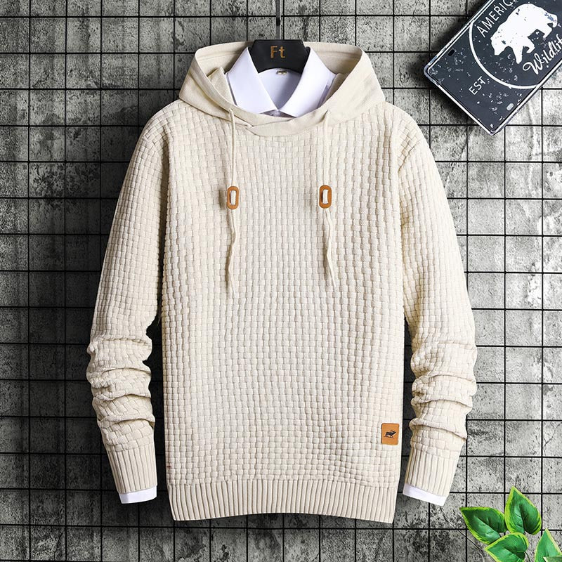 Men's Structured Hooded Knit Sweater with Relief Texture Mune Fashion