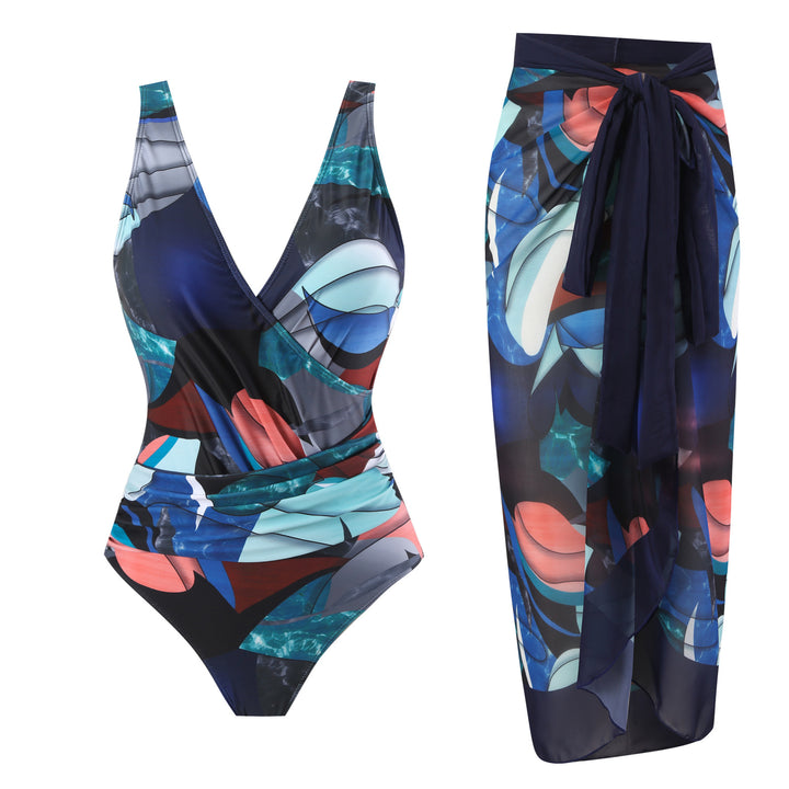Women's swim set with floral wrap skirt and one-piece Mune Fashion