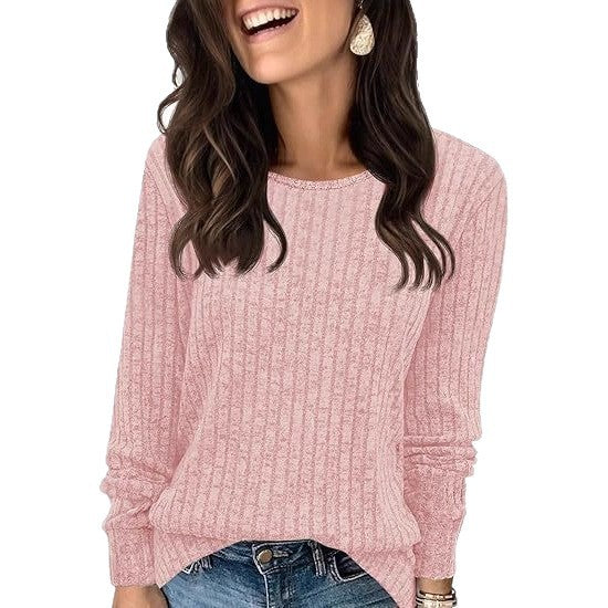Women's Structured Ribbed Knit Sweater with Round Neck, Casual Silhouette and Soft Cuffs Mune Fashion