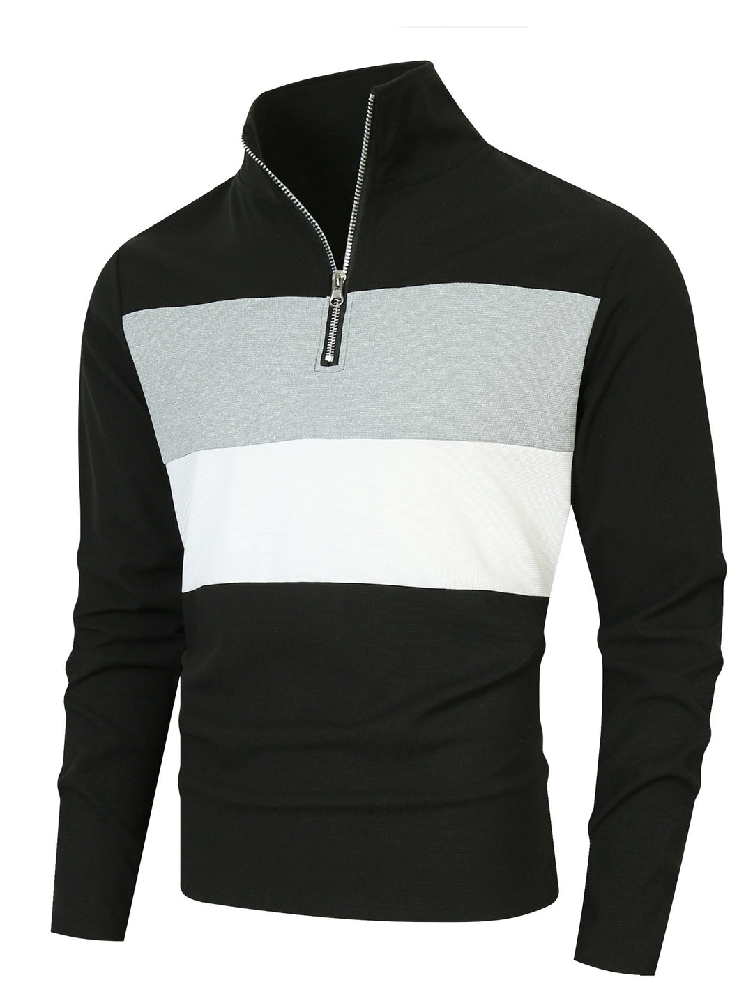 Men's half-zip pullover with stand-up collar, wide block stripe, and finely ribbed texture Mune Fashion