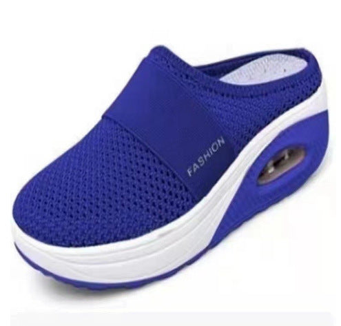 Women's slip-on shoes with breathable knitted upper material, elastic midfoot strap, and cushioning sole Mune Fashion