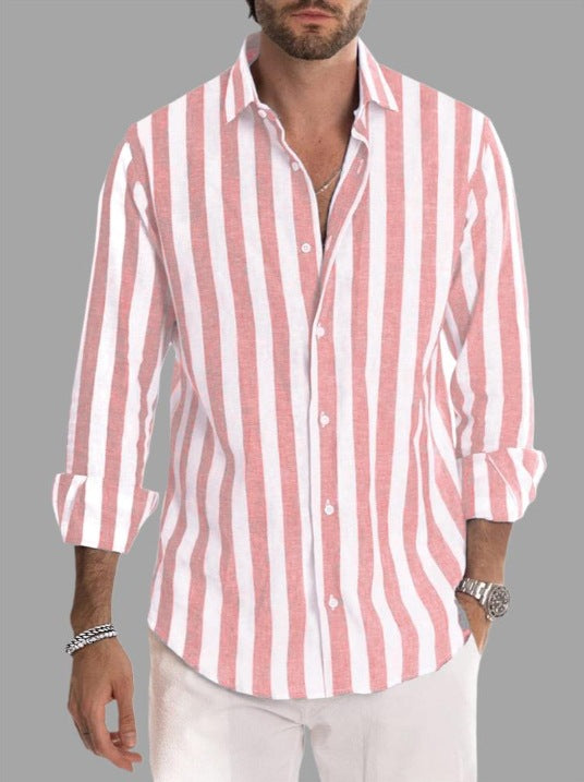 Men's slim fit long sleeve shirt with Kent collar and vertical stripe pattern Mune Fashion