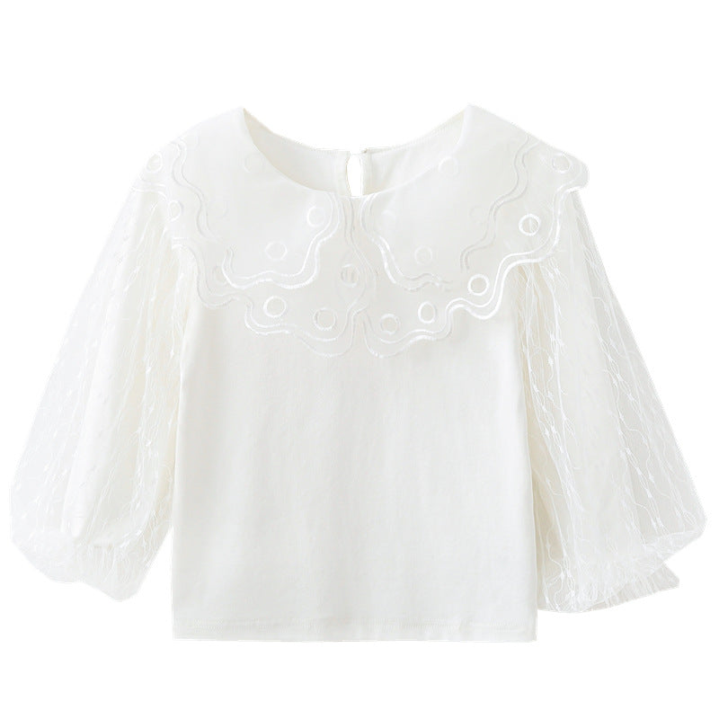 Girl elegant blouse with transparent tulle sleeves Mune Fashion