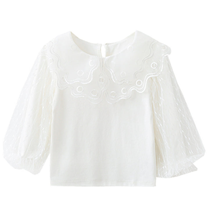 Girl elegant blouse with transparent tulle sleeves Mune Fashion