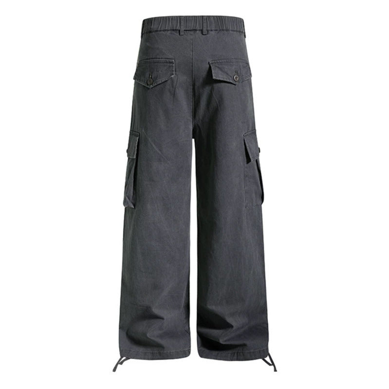 Women's wide cargo pants in utility style with multifunctional pockets and hem drawstring Mune Fashion