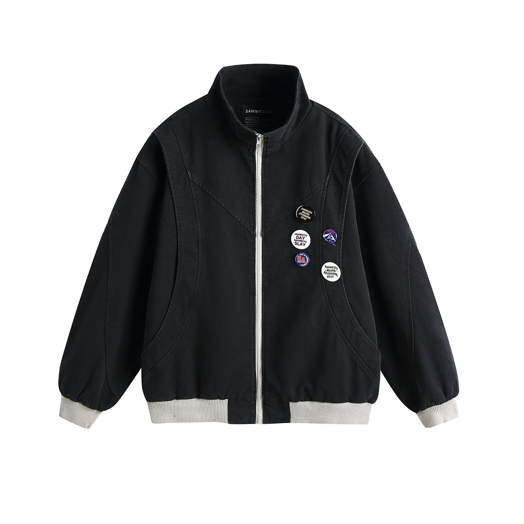 Women's short blouson with stand-up collar, ribbed cuffs and lapel pins Mune Fashion