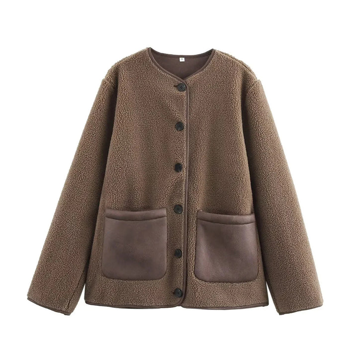 Ladies fleece jacket with teddy lining and patch pockets Mune Fashion