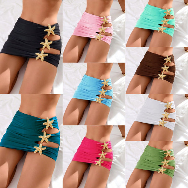 Women's Beach Skirt with Elegant Cut-Outs and Sparkling Shell Details Mune Fashion