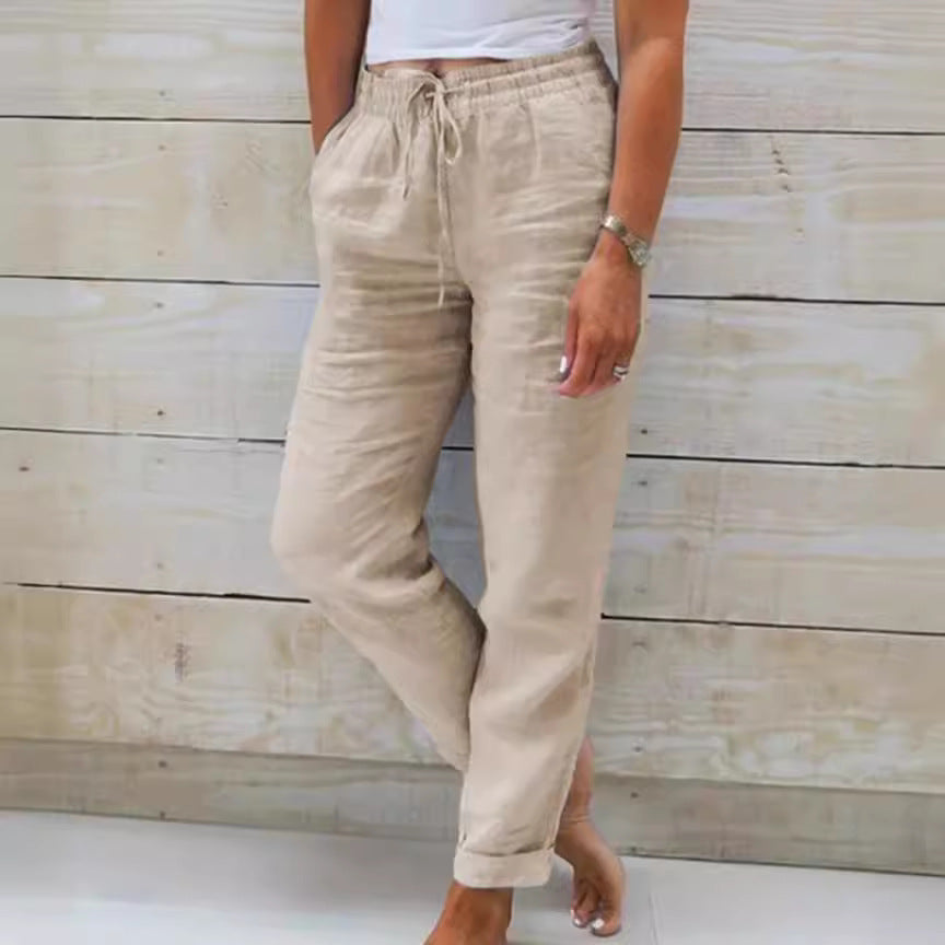 Women’s casual linen pants with elastic waistband and drawstring Mune Fashion