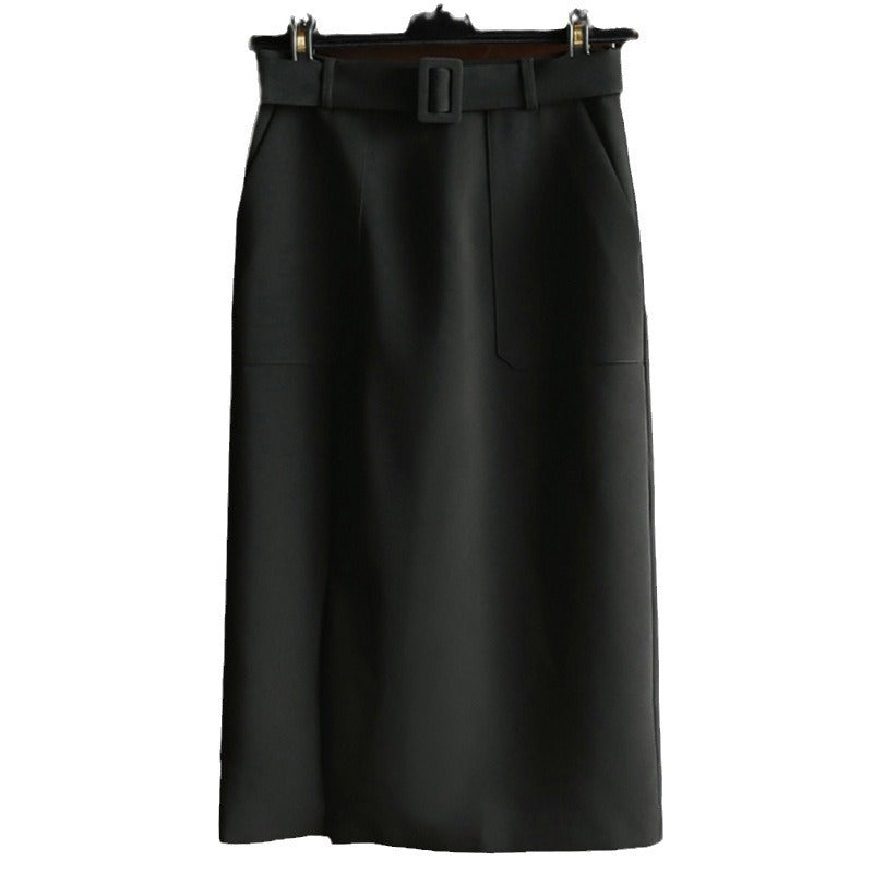 Women Elegant High-Waist Pencil Skirt with Belt Mune Fashion
