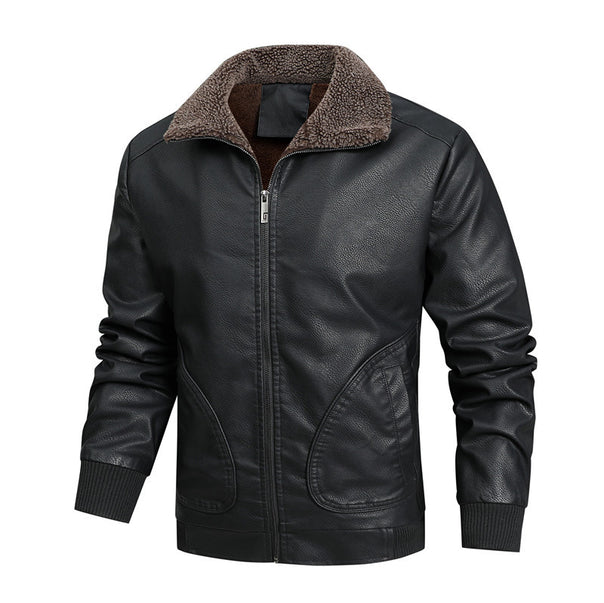 Men's Vintage Bomber Jacket made of faux leather with Sherpa lining and ribbed cuffs Mune Fashion