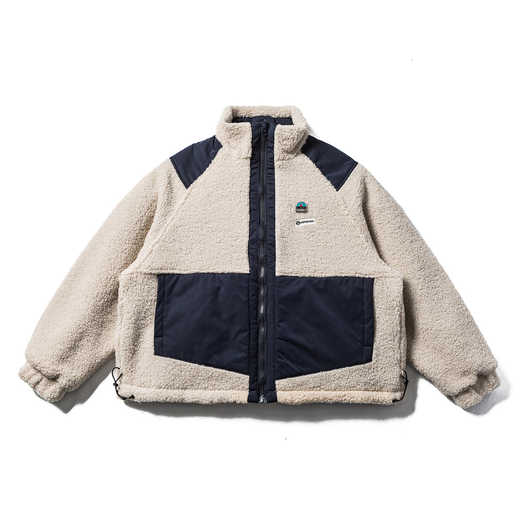 Unisex Teddy-Fleece Jacket with Nylon Panels, Stand-up Collar and Drawstring Mune Fashion
