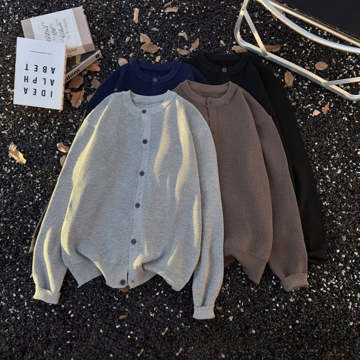 Unisex Chunky Knit Oversized Cardigan with Round Neckline and Full Button Placket Mune Fashion