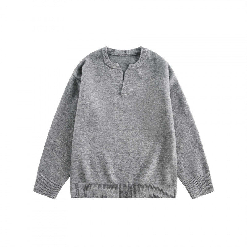Unisex Boxy fine knit pullover with half Henley opening, round neck and ribbed finishes Mune Fashion