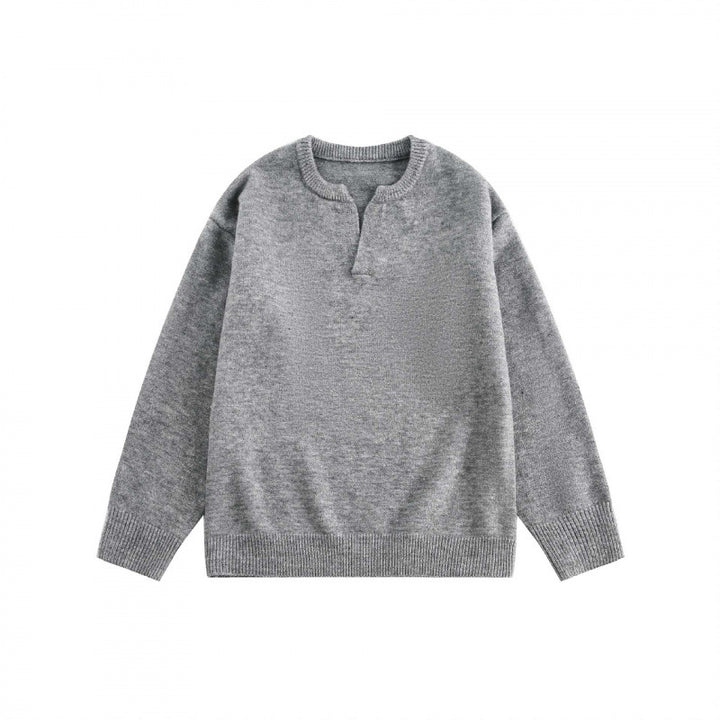 Unisex Boxy fine knit pullover with half Henley opening, round neck and ribbed finishes Mune Fashion