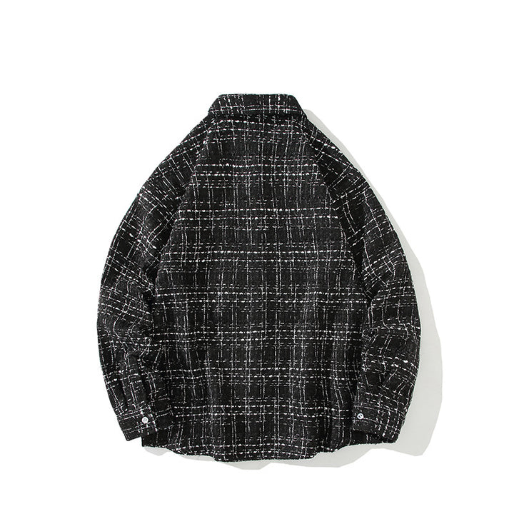 Men's Structured Boucle Shirt Jacket with Check Jacquard and Casual Fit Mune Fashion
