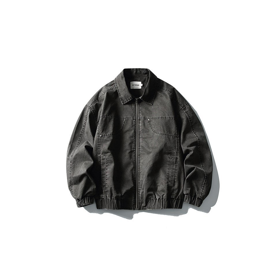 Unisex Boxy Jeans Jacket in Vintage Washed Look with Zipper and Elastic Hem Mune Fashion