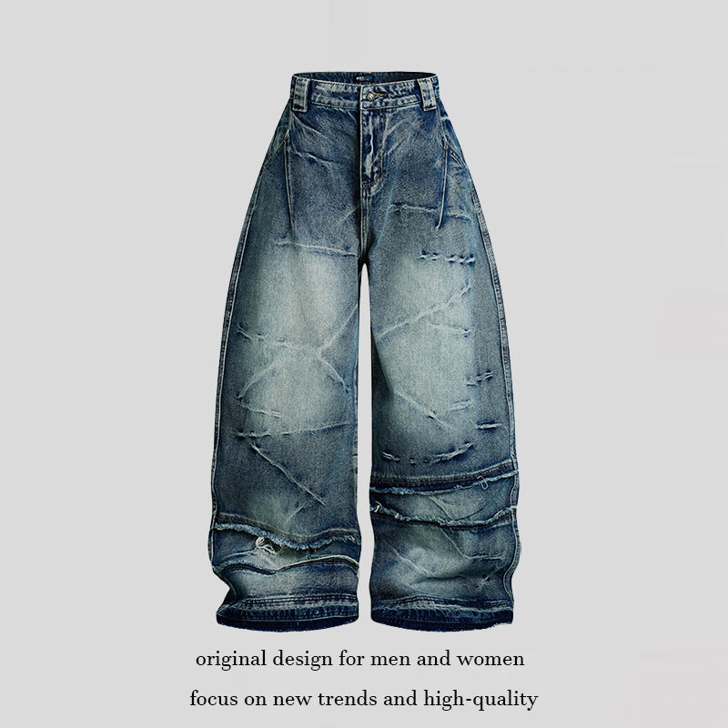 Women wide-cut high-waisted denim culotte pants with used effect and abrasion effects Mune Fashion