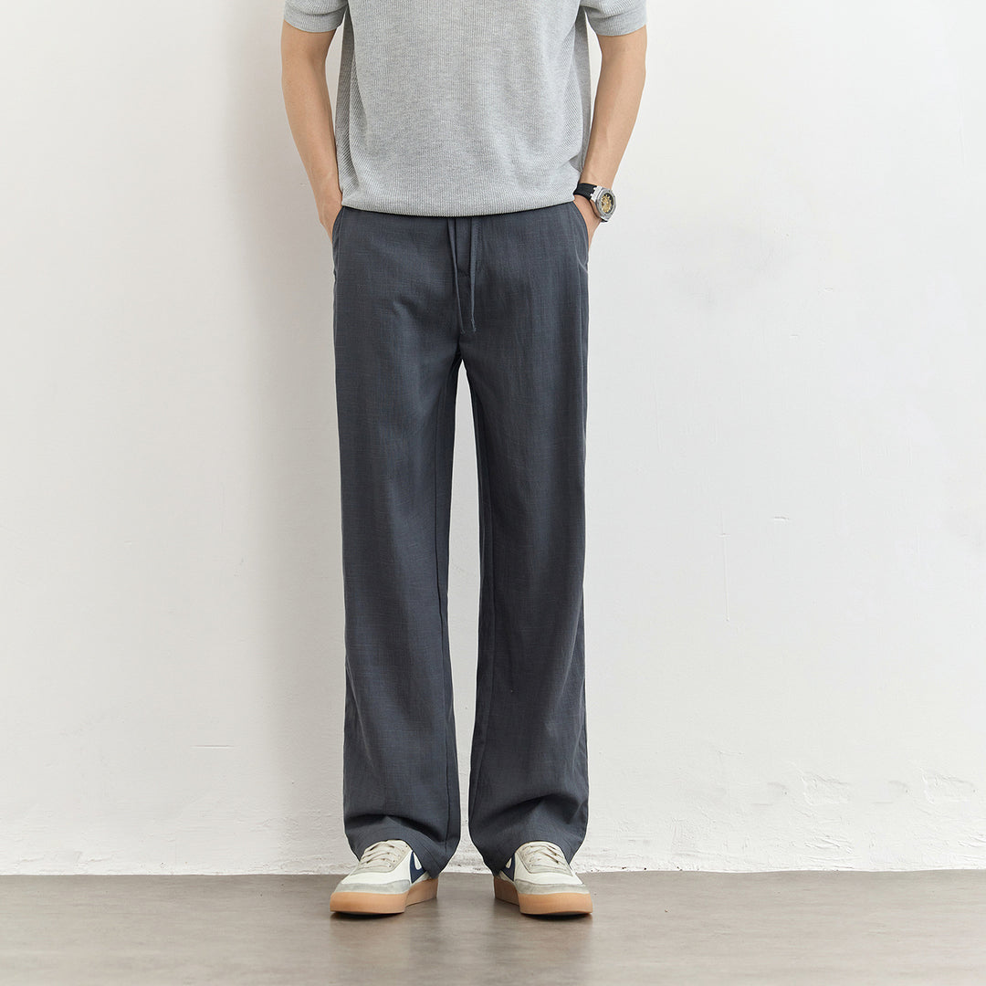 Men's Lightweight Linen Pants with Drawstring and Straight Leg Mune Fashion