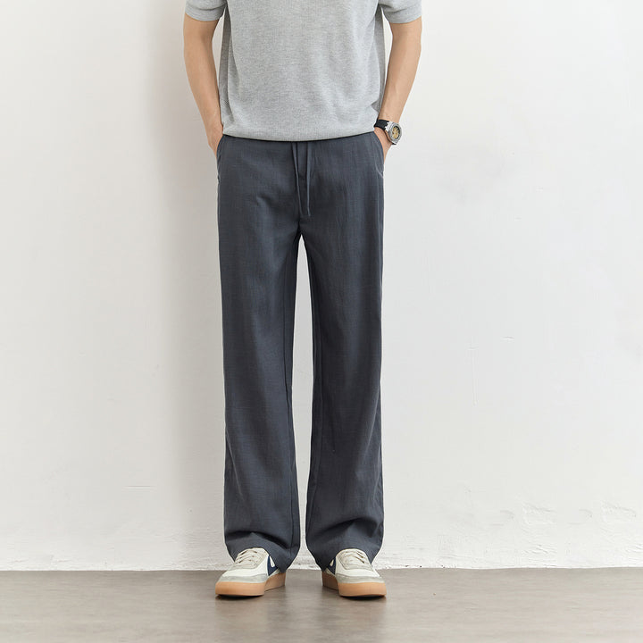 Men's Lightweight Linen Pants with Drawstring and Straight Leg Mune Fashion