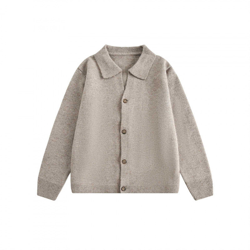Unisex Boxy Knit Cardigan with Shirt Collar and Continuous Button Placket Mune Fashion