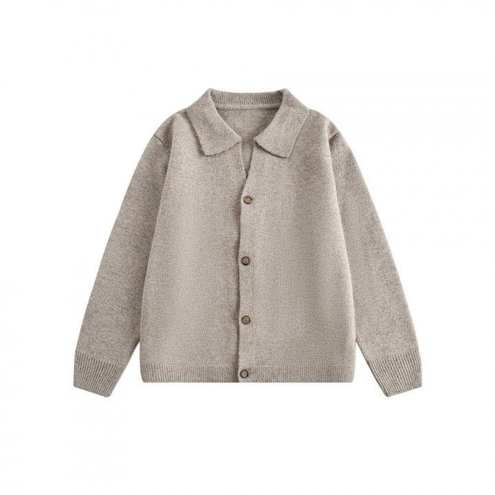 Unisex Boxy Knit Cardigan with Shirt Collar and Continuous Button Placket Mune Fashion