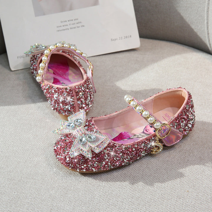 Girls Glitter Ballerinas with Pearl Accent Mune Fashion
