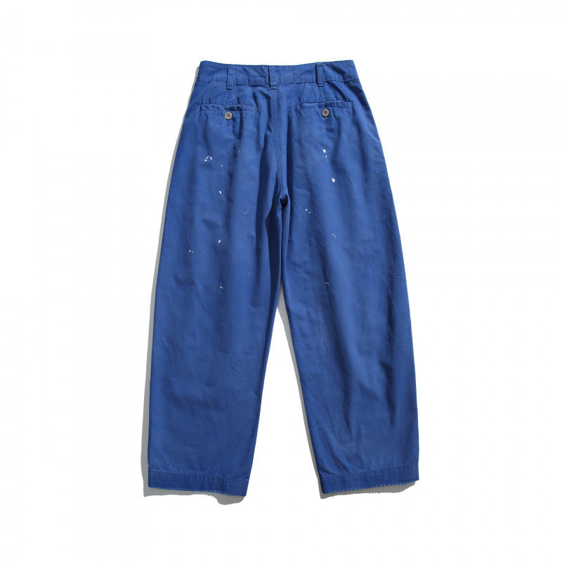 Men's Wide Workwear Pants with High Waist, Patch Pockets and Paint-Splatter Design Mune Fashion