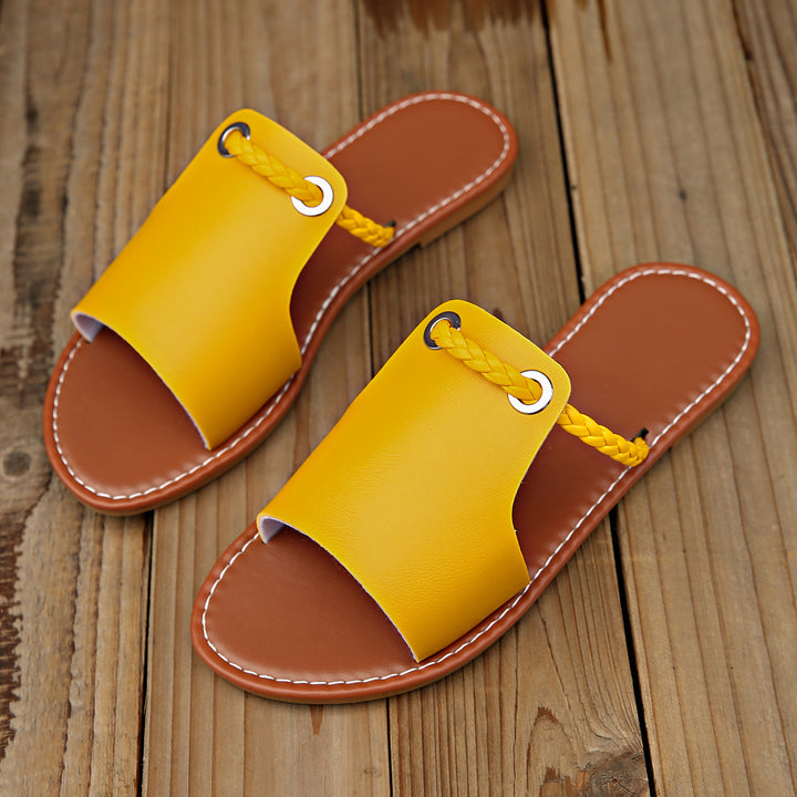 Women's elegant flat slide with wide upper material and braided toe strap Mune Fashion