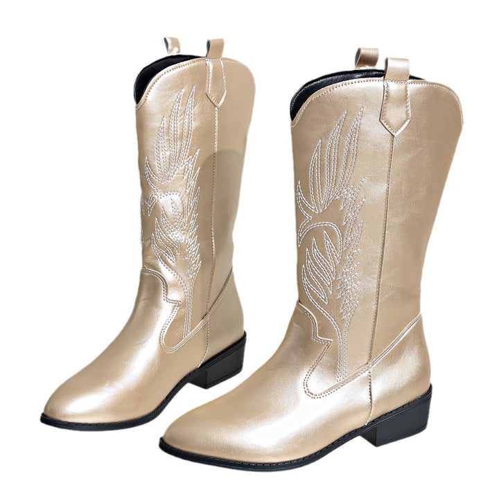 Women’s Western Boots with Embroidery and Medium Block Heel Mune Fashion