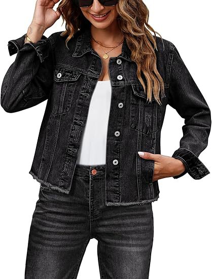 Women Short Cut Denim Jacket with Frayed Hem and Chest Pockets Mune Fashion