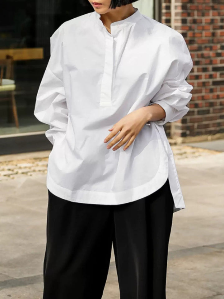Women Boxy Cotton Blouse with Wide Kent Collar and Casual Fit Mune Fashion