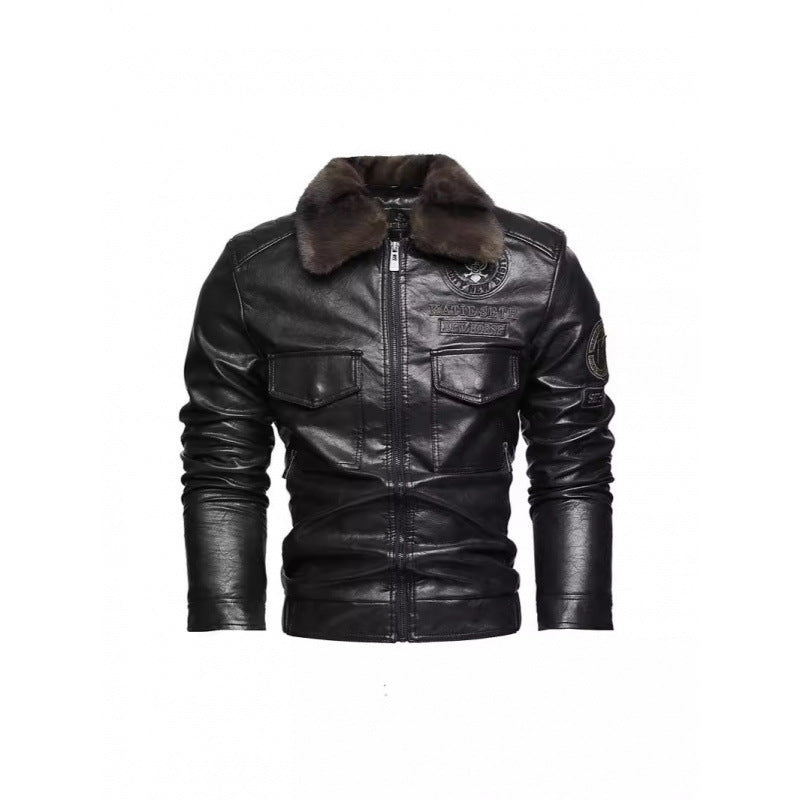 Men's leather jacket with faux fur collar Mune Fashion
