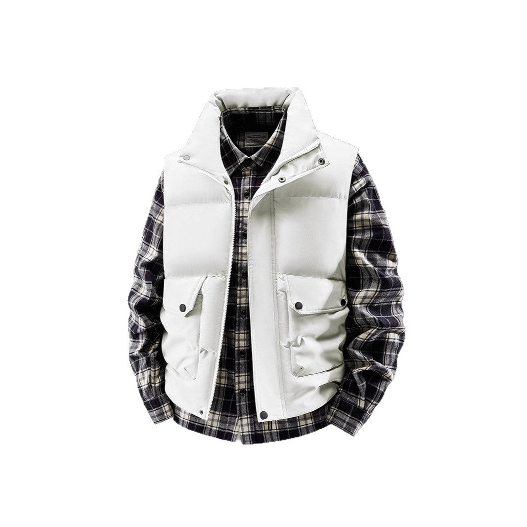 Men's Padded Quilted Vest with Utility Pockets and High Standing Collar Mune Fashion